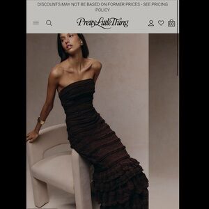 PrettyLittleThing Strapless Chocolate Tiered Dress